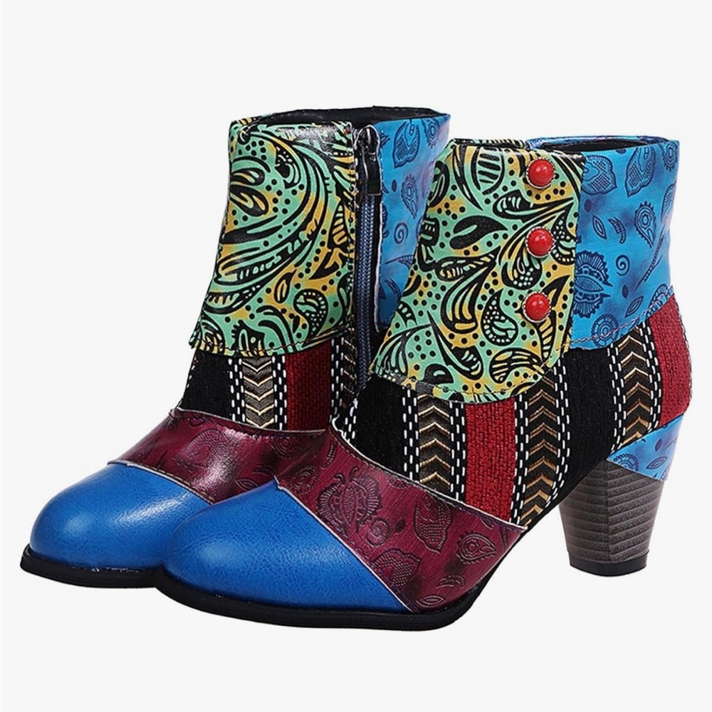 Multicolor rainbow ankle boots